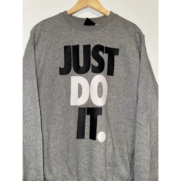 Nike JDI Fleece Crewneck Sweatshirt Heather Grey Mens LARGE Just Do It pullover - Picture 2 of 7